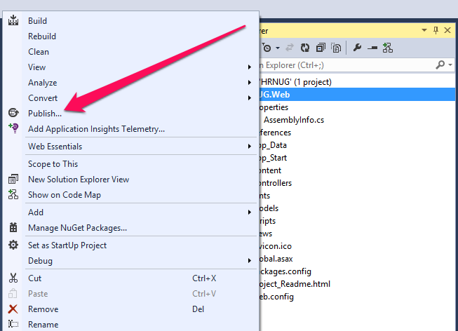 Publish options are in Visual Studio